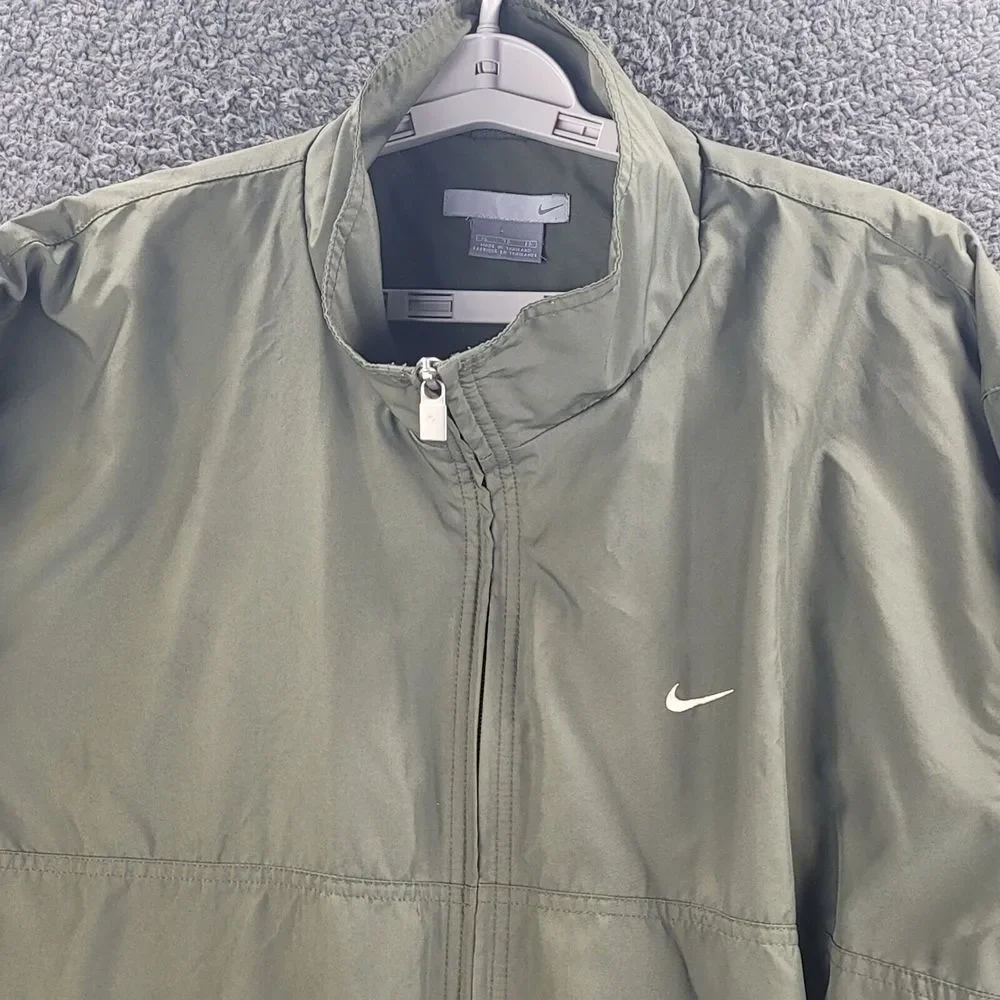 Vintage Nike 72 Jacket Green White Mens XL Windbreaker Full Zip Drawstrings Coat